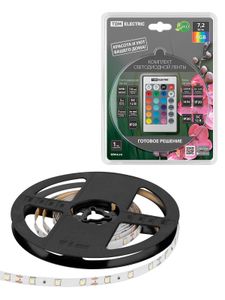 Комплект светодиодной ленты SMD5050-30 LED/м-12 В-7,2 Вт/м-IP20-RGB (3 м), 18 Вт, IR-контроллер TDM
