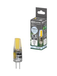 Лампа светодиодная G4-1,5 Вт-AC/DC 12 В-4000 К, COB, 9,5х36 мм TDM