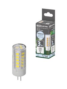 Лампа светодиодная G4-3 Вт-AC/DC 12 В-4000 К, SMD, 16x43 мм TDM