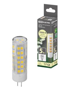 Лампа светодиодная G4-5 Вт-AC/DC 12 В-3000 К, SMD, 16x57 мм TDM