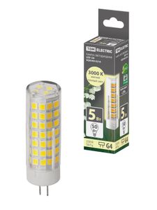 Лампа светодиодная G4-5 Вт-230 В-3000 К, SMD, 16x55 мм TDM