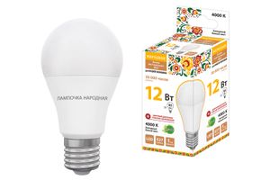 Лампа светодиодная НЛ-LED-A60-12 Вт-230 В-4000 К-Е27, (60х108 мм), Народная