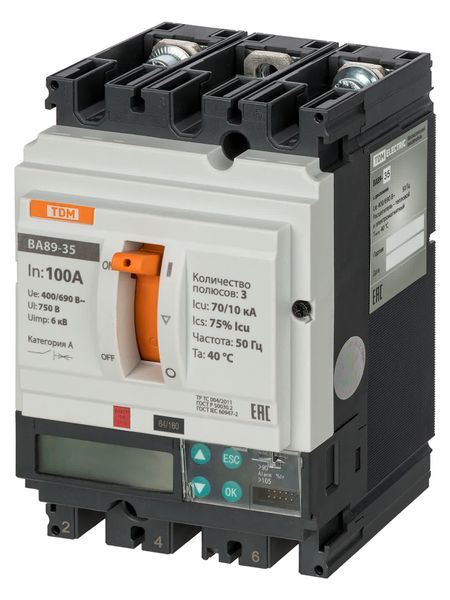 Автоматический выключатель ВА89-35 3Р 100А 70кА (ЭР-ЖК дисплей) TDM