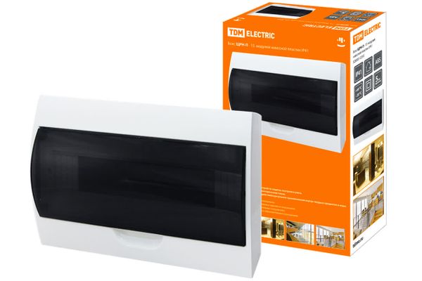 Щит ЩРН-П-15 модулей, навесной, пластик, белый, дымчатая дверца, IP41 TDM