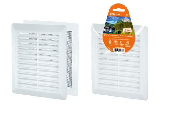 Решетка разъемная с москитной сеткой, наклонные жалюзи, белая, 218х295 TDM