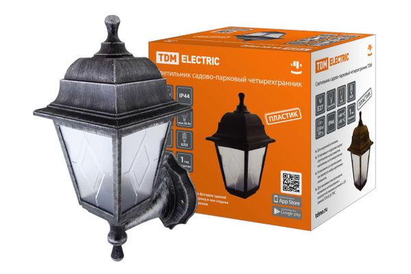 Светильник садово-парковый НБУ 04-60-001 четырехгранник, настенный, пластик, расс.пластик, серебро TDM