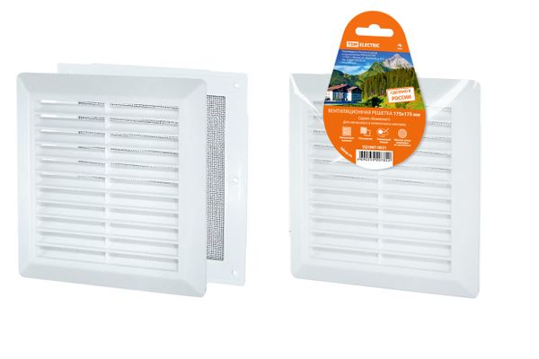 Решетка разъемная с москитной сеткой, наклонные жалюзи, белая, 175х175 TDM
