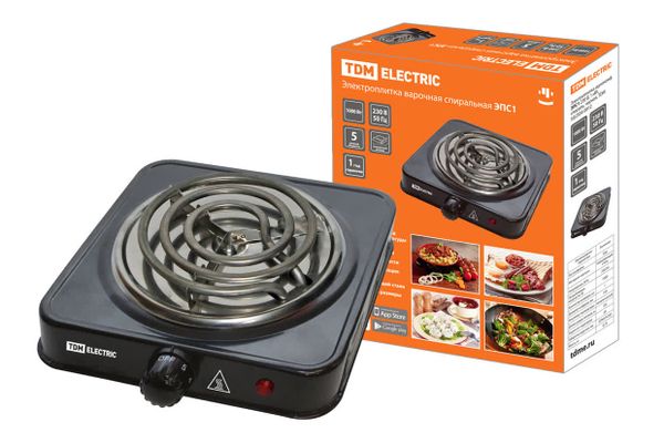 Электроплитка одноконф. ЭПС1 230 В, 1 кВт, спираль, черная, TDM