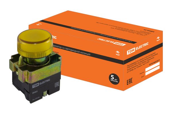 Лампа сигнальная SB2-BV65 с подсветкой 230 В LED, d22 мм, желтый, IP40 TDM