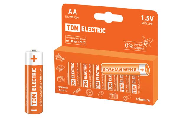Элемент питания LR6 AA Alkaline 1,5V PAK-8 TDM