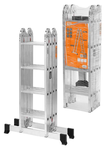Лестница-трансформер алюминиевая ЛТА4х4, 4 секции по 4 ступени, h=433/209/117 см, 11,7 кг TDM