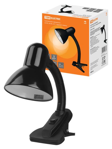Светильник прищепка 220В, 40Вт, E27 черный глянец TDM