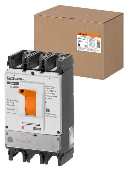 Автоматический выключатель ВА89-39 3Р 500А 70кА (три регулировки, ЭР) TDM