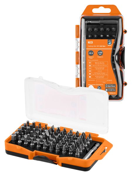 Набор бит №4, 66 бит: SL, PH, PZ, HEX, TORX, SQ,  удлинитель, сталь CR-V, в пласт. держ.«Алмаз» TDM