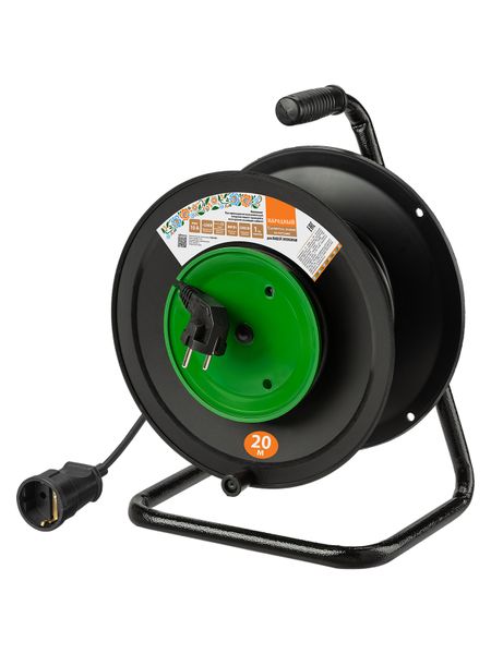 Удлинитель на катушке силовой народный с 1 выносной роз. ПВС 2200 Вт с/з, 20м УС1-12101 (УСн1 120 0001)