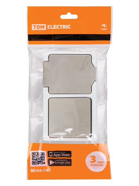 Блок (горизонтальный) выключатель 1-кл. + розетка 2П+З с з/ш БКВР IP54 серый "Вуокса" TDM