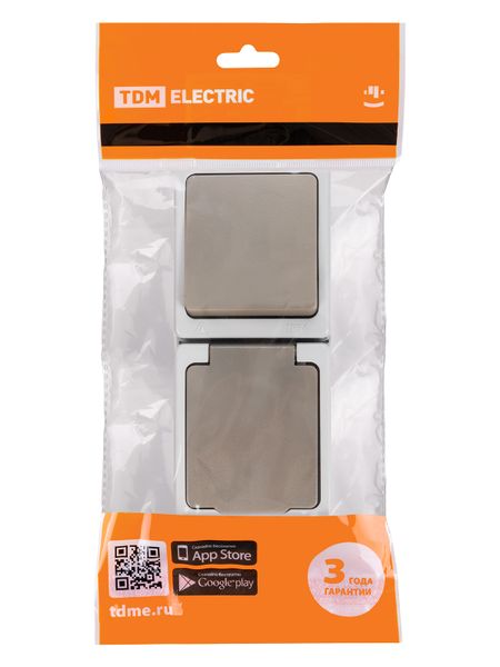 Блок (вертикальный) выключатель 1-кл. + розетка 2П+З с з/ш БКВР IP54 серый "Вуокса" TDM