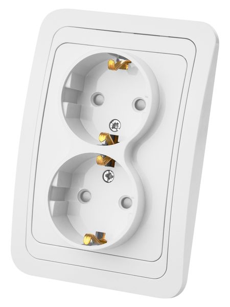 Розетка двойная 2П+З 16А c защитными шторками белая "Валдай" (пром. упаковка) TDM