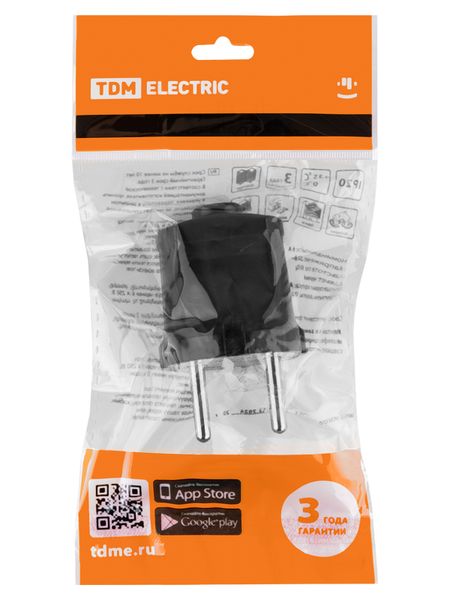 Вилка б/з черная 6А 250В TDM