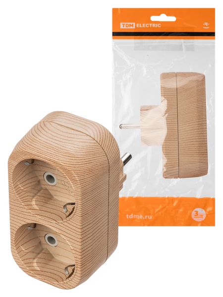 Блок на 2 гнезда 2П+З плоский 16А 250B "Эко" (сосна) TDM