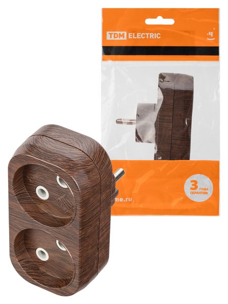 Блок на 2 гнезда 2П б/з плоский 6А 250B "Эко" (бук) TDM