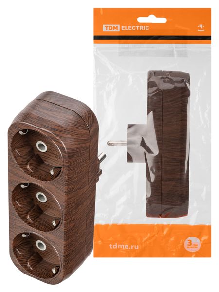 Блок на 3 гнезда 2П+З плоский 16А 250B "Эко" (бук) TDM