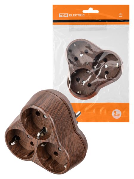 Блок на 3 гнезда 2П+З круглый 16А 250B "Эко" (бук) TDM