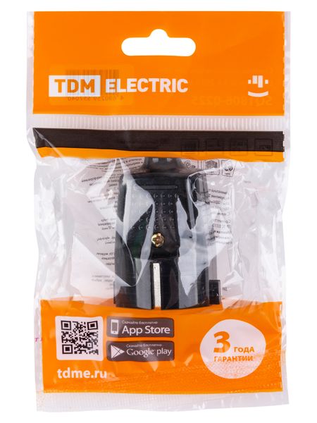 Вилка прямая с/з черная c перфорацией 10А 250В TDM