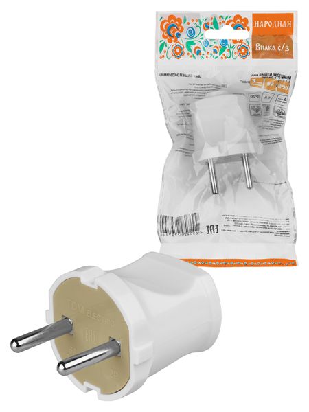 Вилка б/з белая 6А 250В серии "Народная"