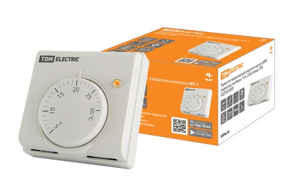 Термостат механический открытого монтажа НТ-1, индикатор, вкл/выкл, 10 А, 230 В, белый, TDM