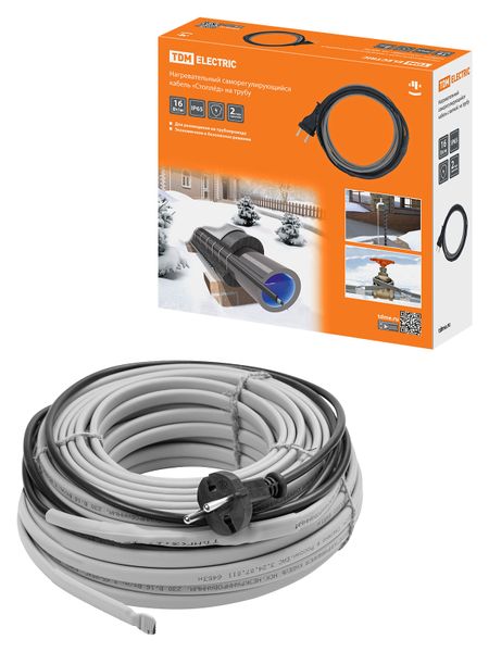 Нагревательный саморегулирующийся кабель "Стоплёд" НСК25-Н с вилкой, на трубу (25м/400Вт) TDM
