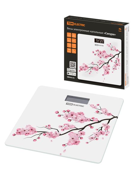 Весы электронные напольные "Сакура", стекло, деление 0,01 кг, макс. 180 кг, 28х28 см, TDM