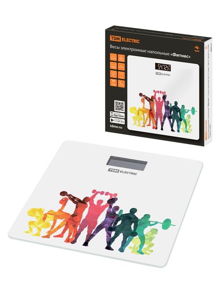 Весы электронные напольные "Фитнес", стекло, деление 0,01 кг, макс. 180 кг, 28х28 см, TDM