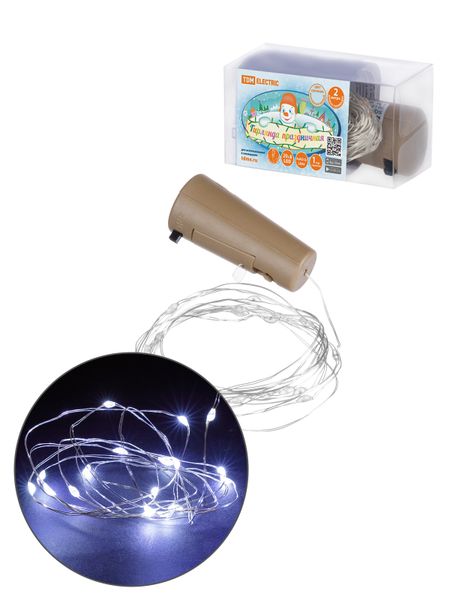 Гирлянда-пробка для бутылки "Роса20" 20LED, 2м, 6000К, 3хAG13/LR44, TDM