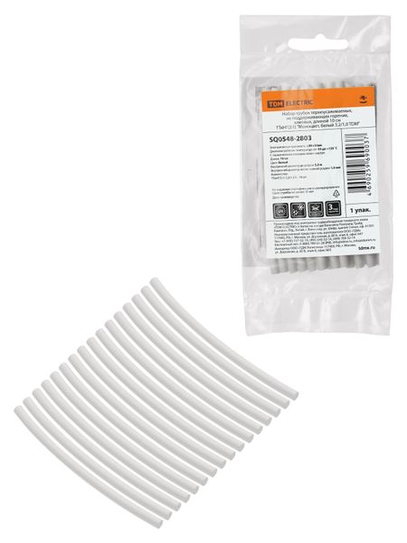 Набор трубок термоусаживаемых, не поддерживающих горение, клеевых, длиной 10 см ТТкНГ(3:1) "Моноцвет, белый 3,2/1,0 TDM"