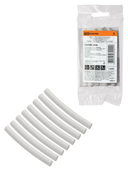 Набор трубок термоусаживаемых, не поддерживающих горение, клеевых, длиной 10 см ТТкНГ(3:1) "Моноцвет, белый 7,9/2,65 TDM"