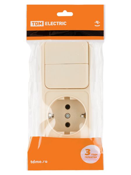 Блок комбинированный выкл. 2-кл. 10А + розетка 2П+З 16А 250В БКВР IP20 сл. кость "Ладога" TDM