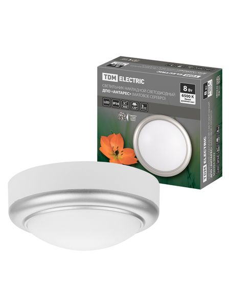 Светильник накладной LED ДПО "Антарес" 8Вт 6500К круг 140*58 мм мат.серебро IP54 TDM