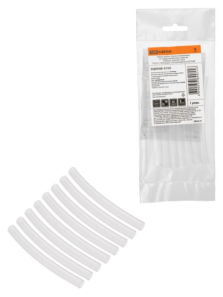 Набор трубок термоусаживаемых, не поддерживающих горение, клеевых, длиной 10 см ТТк(3:1) "Моноцвет, прозрачный 6,4/2,0 TDM"