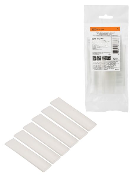 Набор трубок термоусаживаемых, не поддерживающих горение, клеевых, длиной 10 см ТТк(3:1) "Моноцвет, прозрачный 12,7/4,3 TDM"