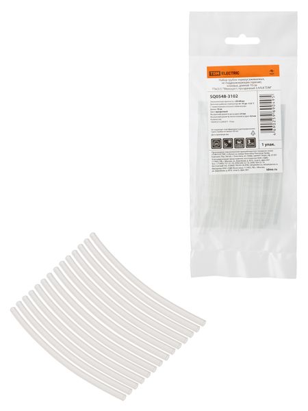 Набор трубок термоусаживаемых, не поддерживающих горение, клеевых, длиной 10 см ТТк(3:1) "Моноцвет, прозрачный 2,4/0,8 TDM"