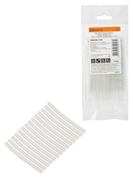 Набор трубок термоусаживаемых, не поддерживающих горение, клеевых, длиной 10 см ТТк(3:1) "Моноцвет, прозрачный 4,8/1,5 TDM"