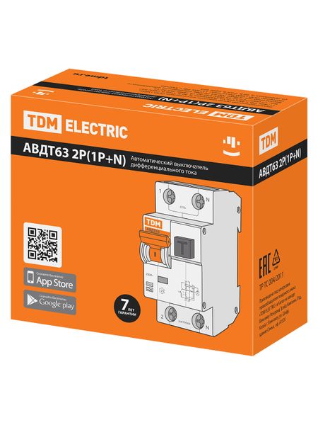 АВДТ 63 2Р(1Р+N) C40 100мА 6кА тип А - Автоматический Выключатель Дифференциального тока TDM