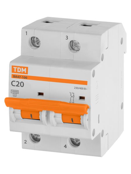 Авт. выкл. ВА47-100 2Р 20А 10кА  х-ка С TDM