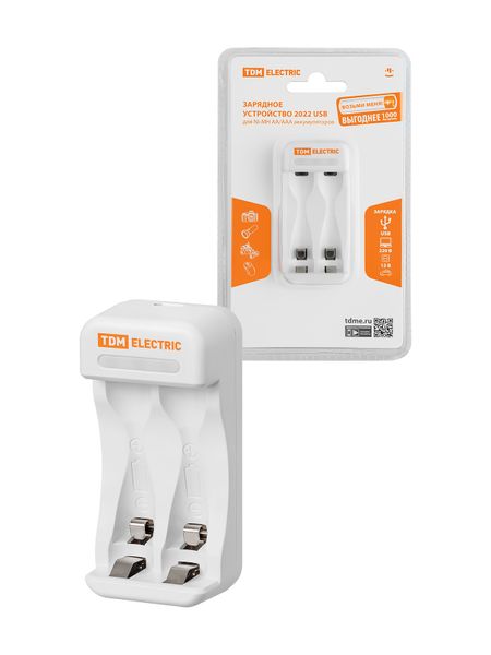 Зарядное устройство 2022 (200 mA 2 слота АА/ААА 2 кан.USB) TDM