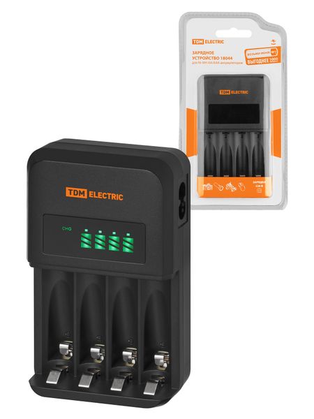 Зарядное устройство 18044 (1800 mA 4 слота АА/ААА 4 кан.), LCD-экран, 220 В, TDM