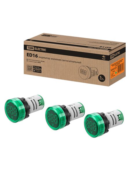 Индикатор значения напряжения ED16-22VD d22мм 20В-500В зеленый TDM
