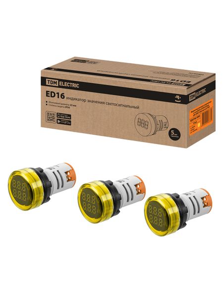 Индикатор значения напряжения и тока ED16-22VAD d22мм 20В-500В 100А желтый TDM
