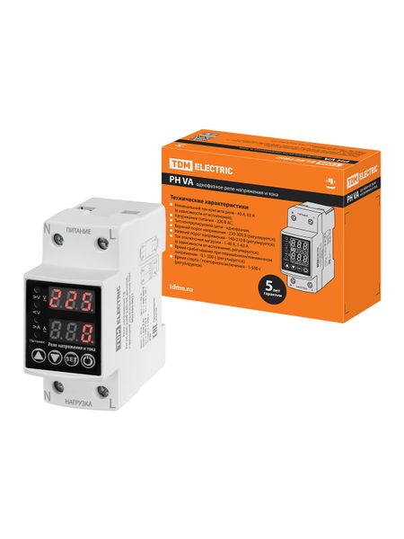 Реле напряжения 1ф РН VA-40А-220В (LED-VA-дисплей, с функцией ограничения тока) TDM