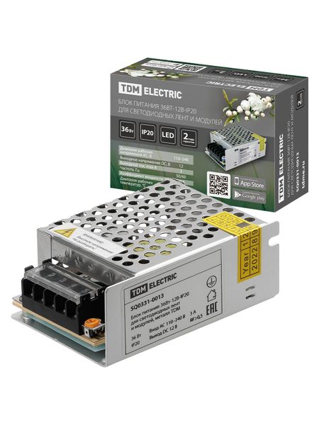 Блок питания 36Вт-12В-IP20  для светодиодных лент и модулей, метал TDM